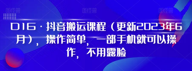 D1G抖音搬运课程（更新2024年01月） 操作简单 一部手机就可以操作 不用露脸