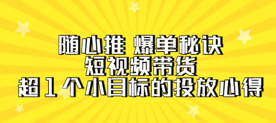 随心推 爆单秘诀 短视频带货 超1个小目标的投放心得（7节课）