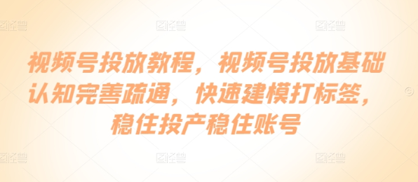 视频号投放教程 视频号投放基础认知完善疏通 快速建模打标签 稳住投产稳住账号