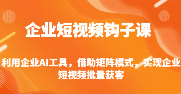 企业短视频钩子课 利用企业AI工具 借助矩阵模式 实现企业短视频批量获客