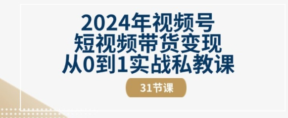 【短视频带货】2024年视频号短视频带货变现从0到1实战私教课(31节视频课)