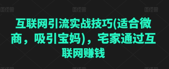 互联网引流实战技巧(适合微商，吸引宝妈) 宅家通过互联网赚钱