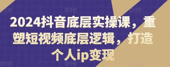 2024抖音底层实操课 ​重塑短视频底层逻辑 打造个人ip变现