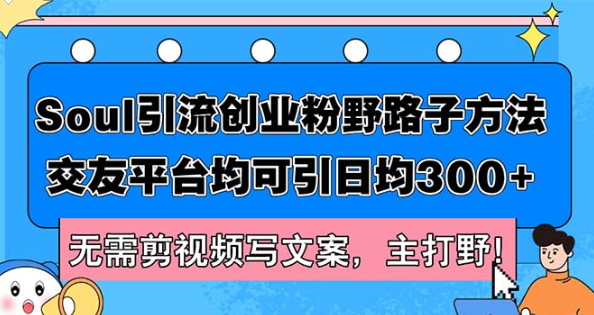 Soul引流创业粉野路子方法 交友平台均可引日均300+ 无需剪视频写文案