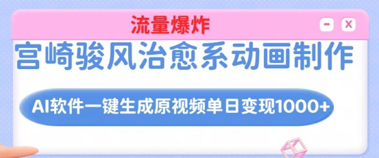 宫崎骏风治愈系动画制作，AI软件一键生成原创视频流量爆炸，单日变现1000+