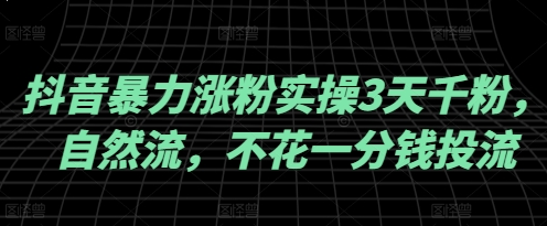 抖音暴力涨粉实操3天千粉 自然流 不花一分钱投流 实操经验分享